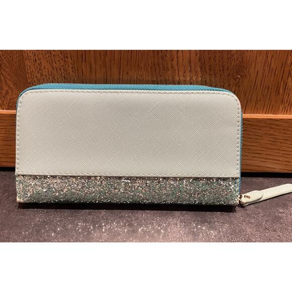 Kate Spade NY Light Blue Leather Glitter Zip Around Wallet - Picture 3 of 6